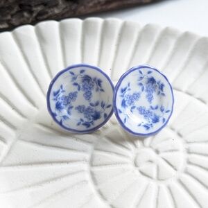 Blue and White Floral Porcelain Earrings